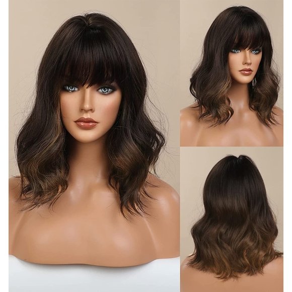 Ombre Brown Blonde Wig With Bangs - Picture 1 of 6